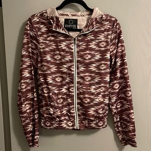 Super thin rain coat like material zip up with hood purple and white